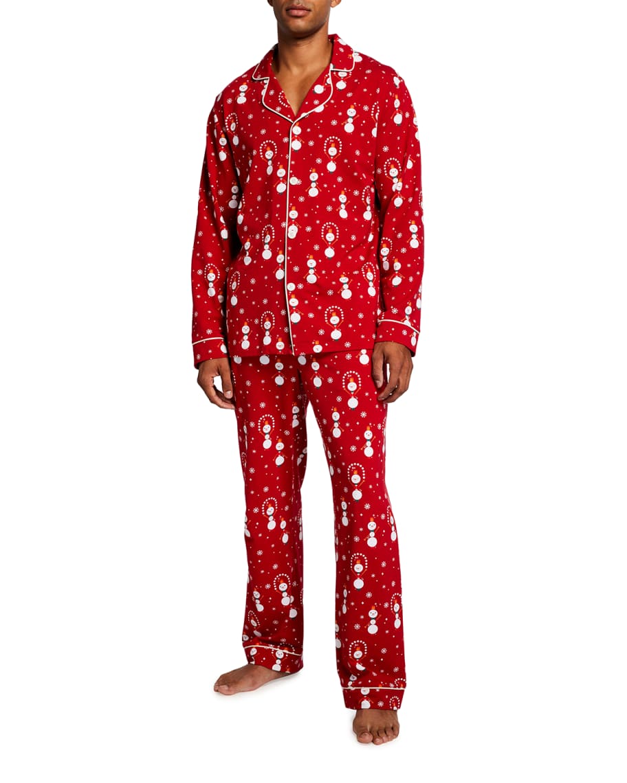 BedHead Pajamas Men's Classic Snowman-Print Pajama Set | Neiman Marcus