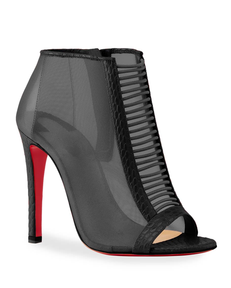 Christian Louboutin Gray Satin and Snakeskin Peep Toe Pumps