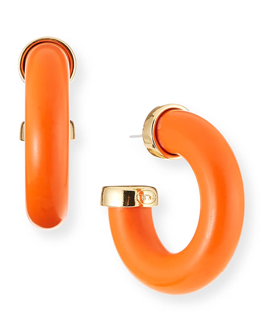 Kenneth Jay Lane Resin C-Hoop Earrings, Coral | Neiman Marcus