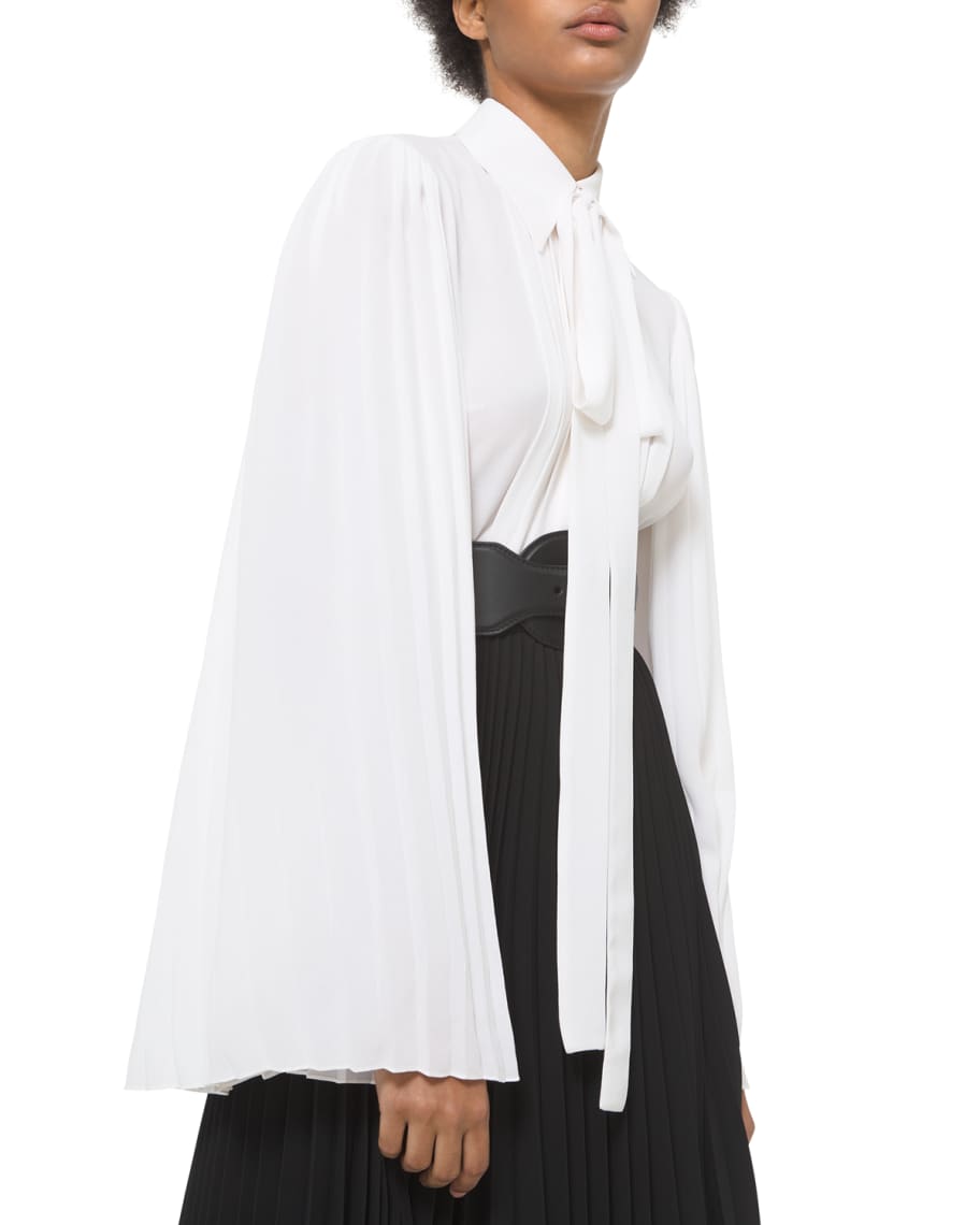 Michael Kors Collection Pleated-Sleeve Silk Blouse | Neiman Marcus