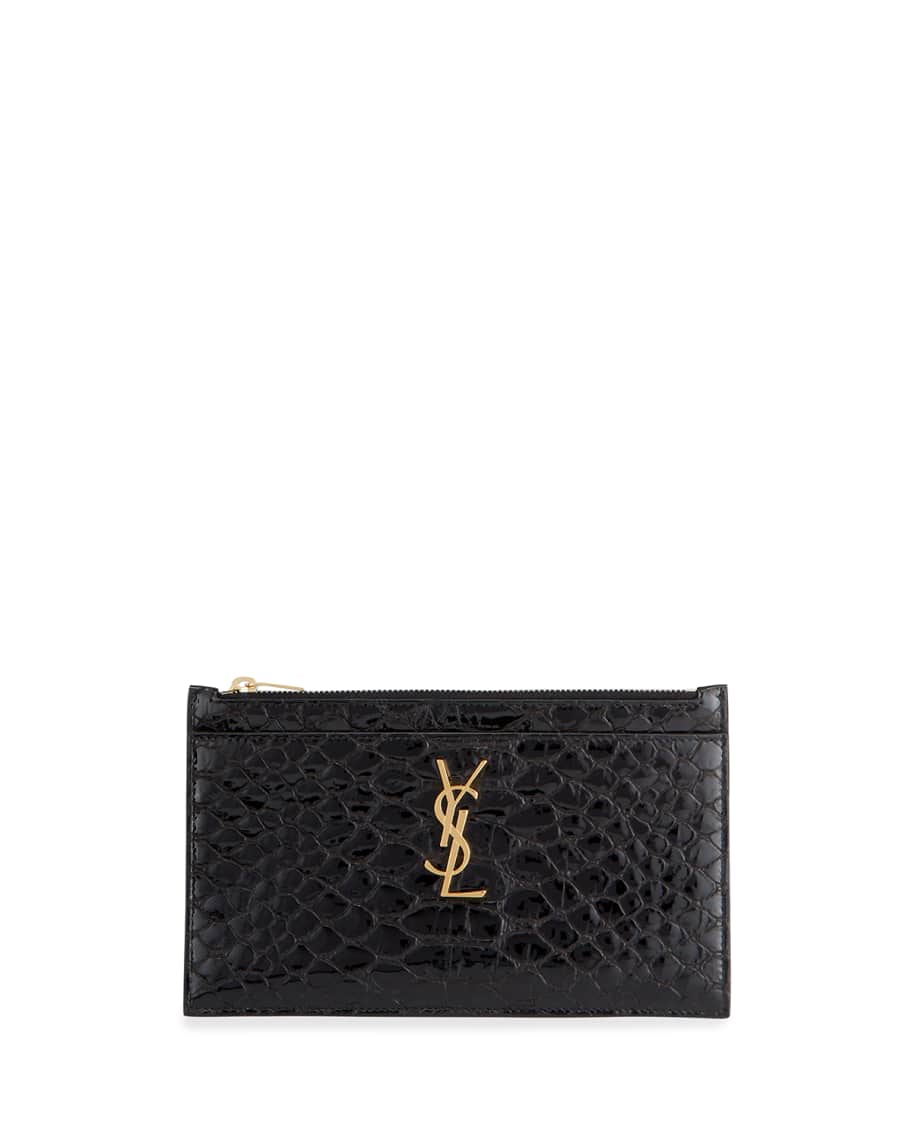 Saint Laurent YSL Monogram Snake-Embossed Zip Pouch Bag | Neiman Marcus