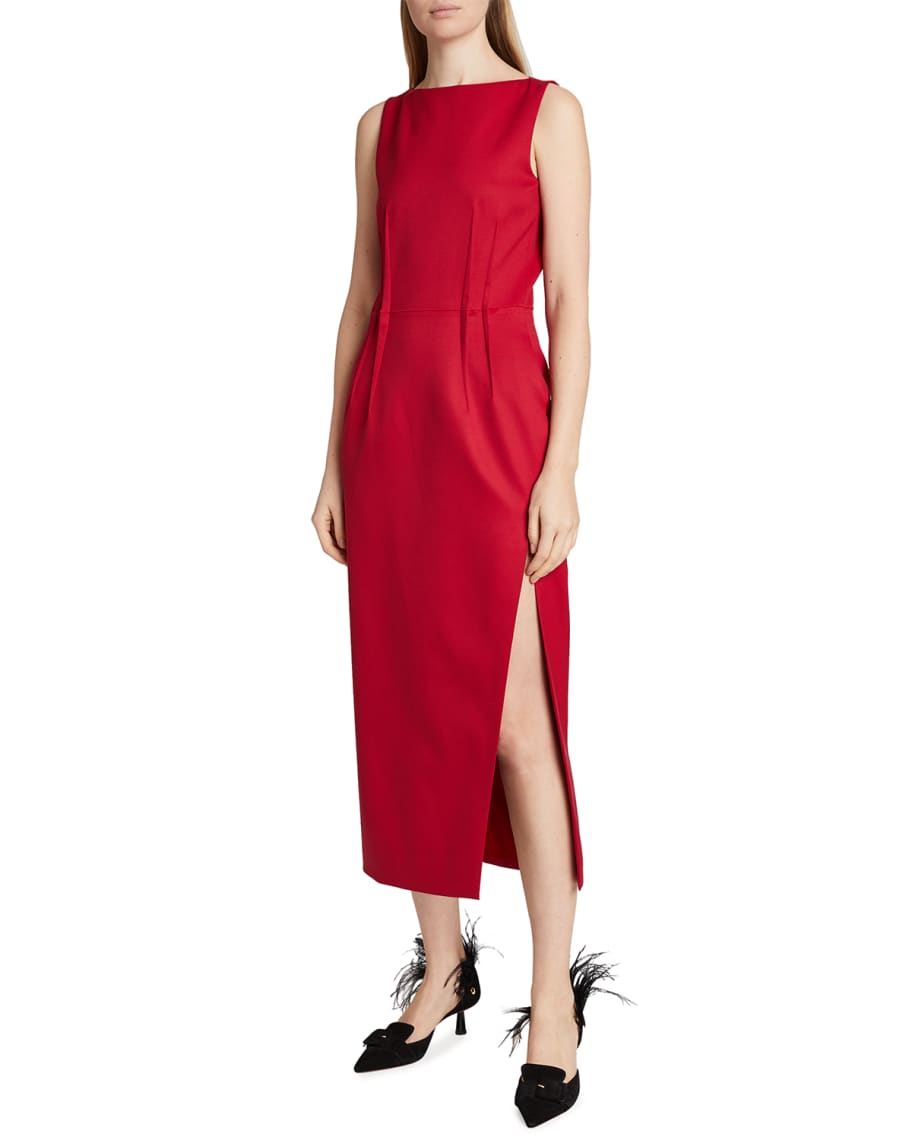 Image 1 of 2: Ethel Pintucked Wool-Blend Midi Dress
