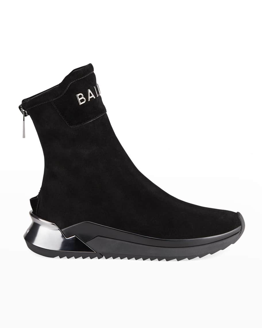 Balmain Men's B Glove Suede Zip High-Top Sneakers | Neiman Marcus