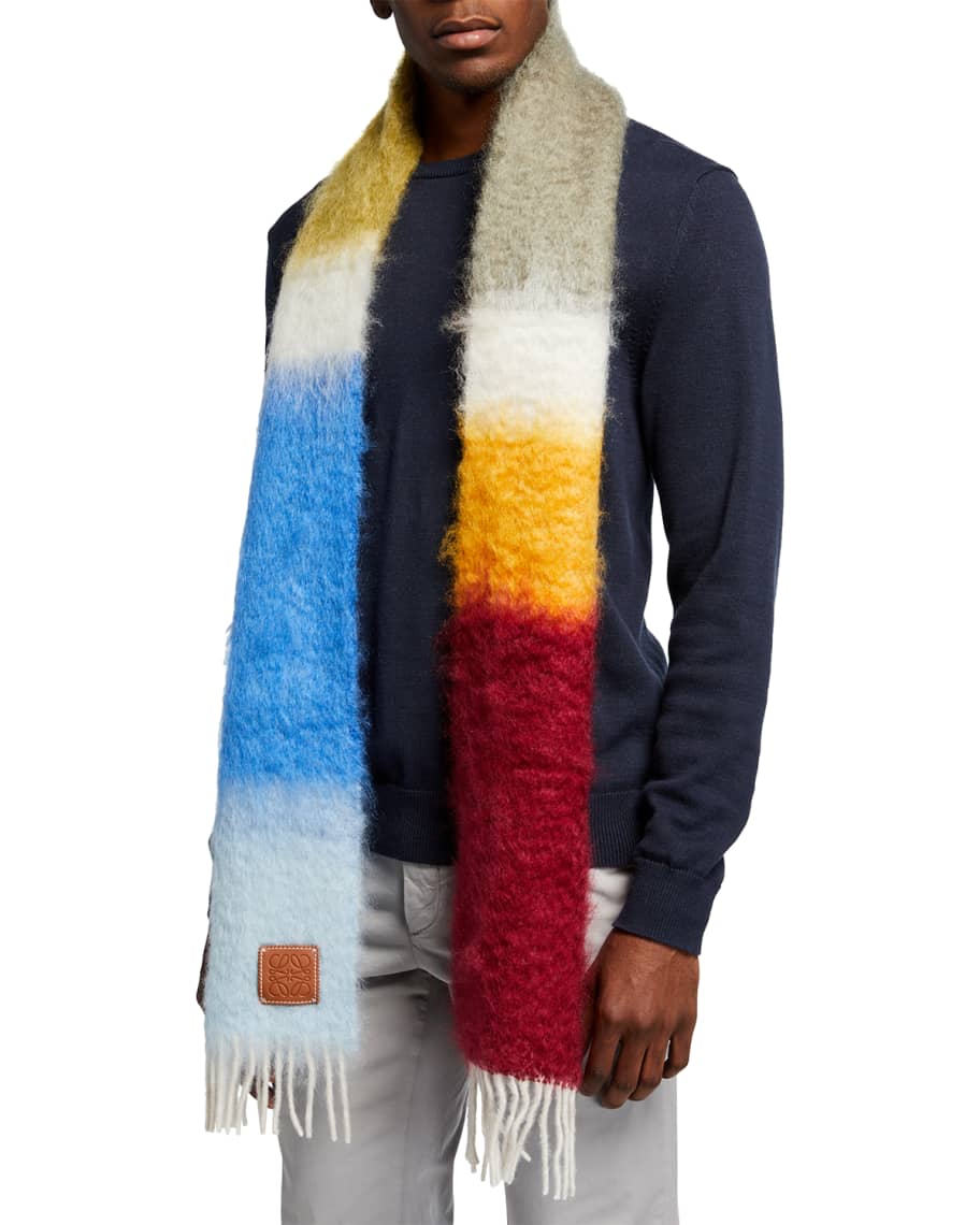 Loewe Men's Striped Mohair-Wool Scarf | Neiman Marcus