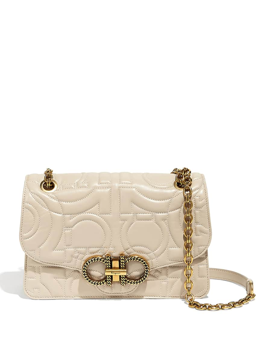 Ferragamo Quilted Gancini Flap Bag in Natural