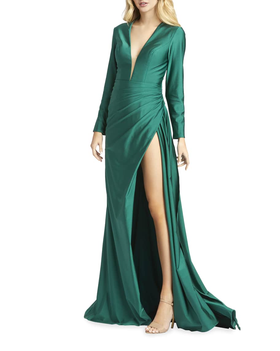 krystal copper satin wrap gown