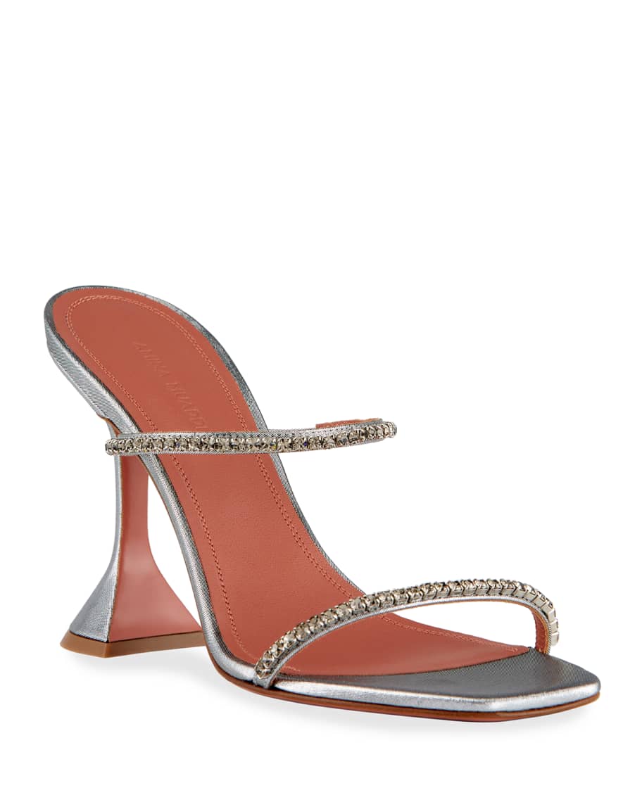 Amina Muaddi Gilda 95mm Metallic Pedestal Sandals | Neiman Marcus