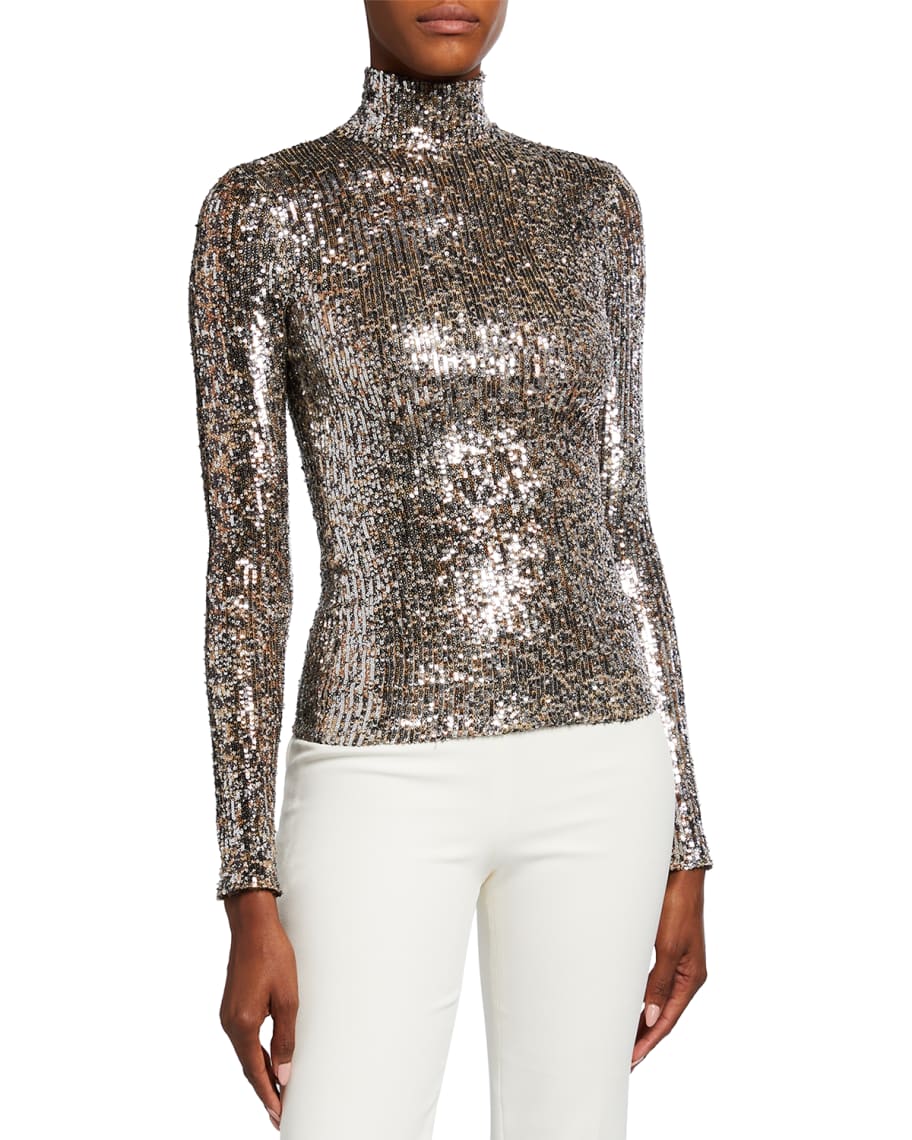 Jonathan Simkhai Greta Speckle Persian Cat Sequin Turtleneck Top ...