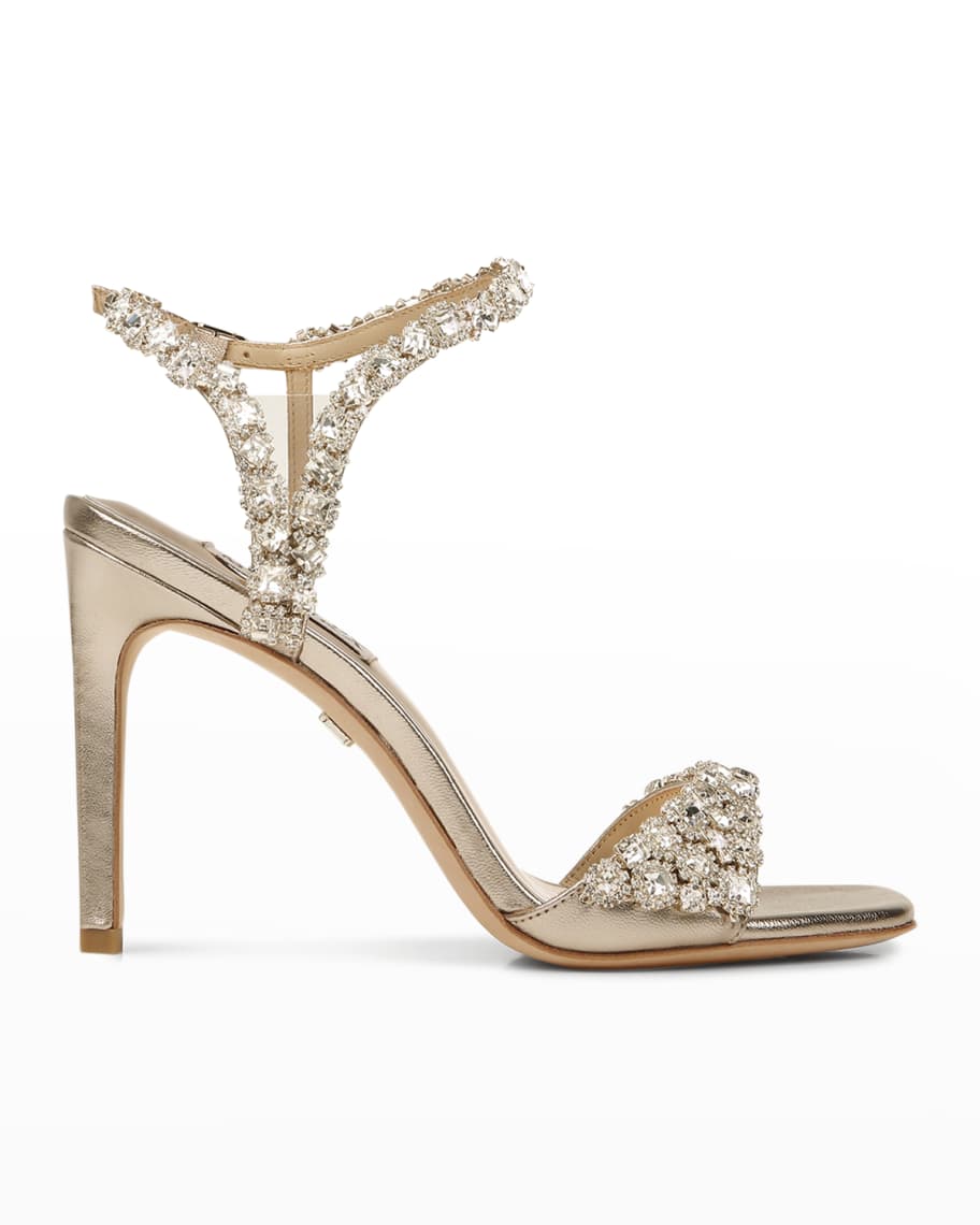 Badgley Mischka Galia Metallic Crystal Stiletto Sandals | Neiman Marcus