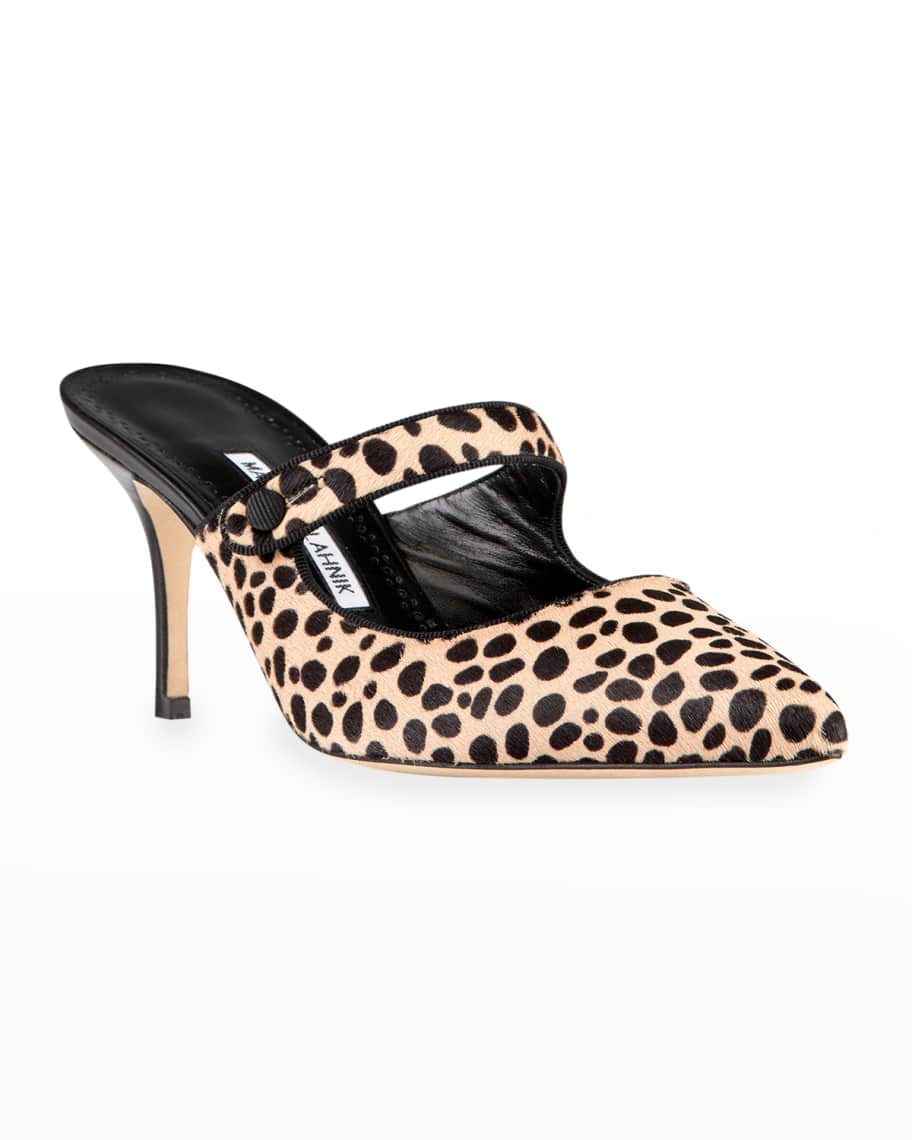 Manolo Blahnik Campari Leopard Mary Jane Mules | Neiman Marcus