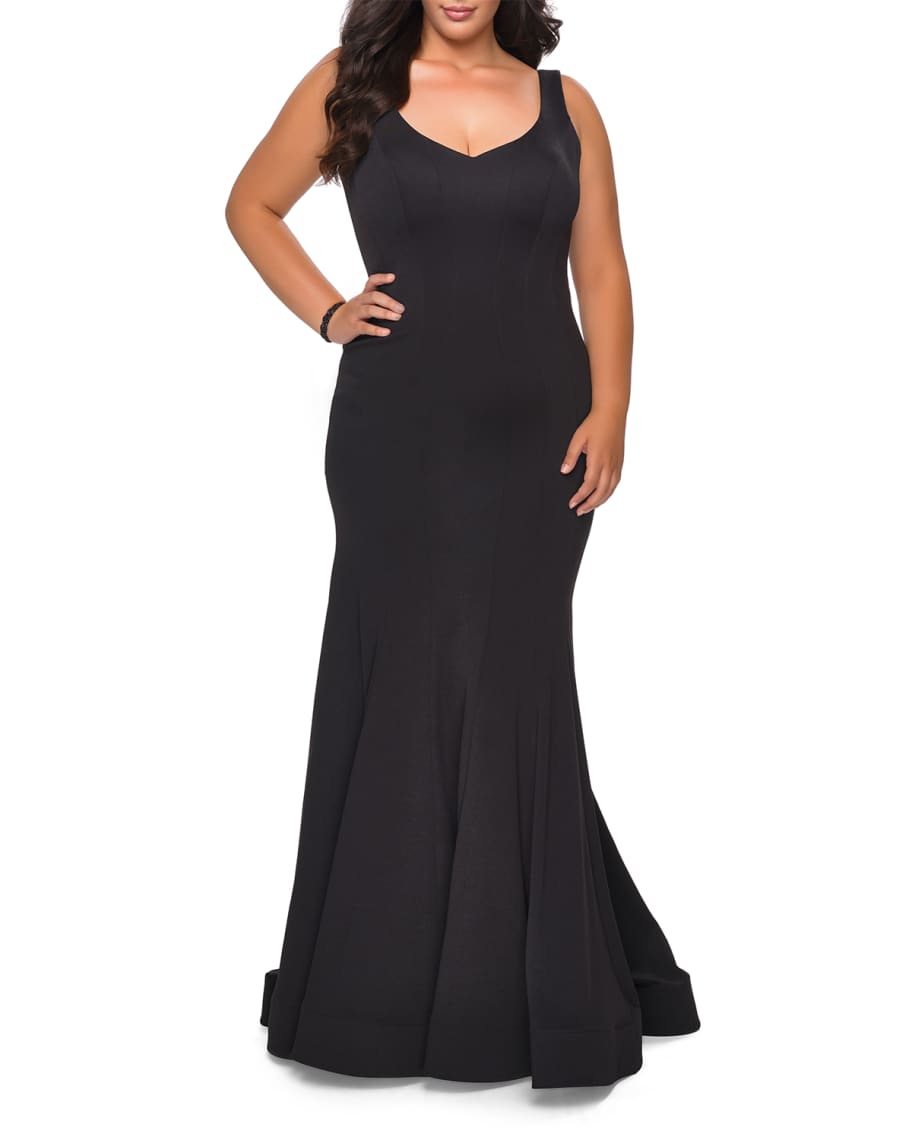 La Femme Plus Size V-Neck Sleeveless Jersey Gown | Neiman Marcus