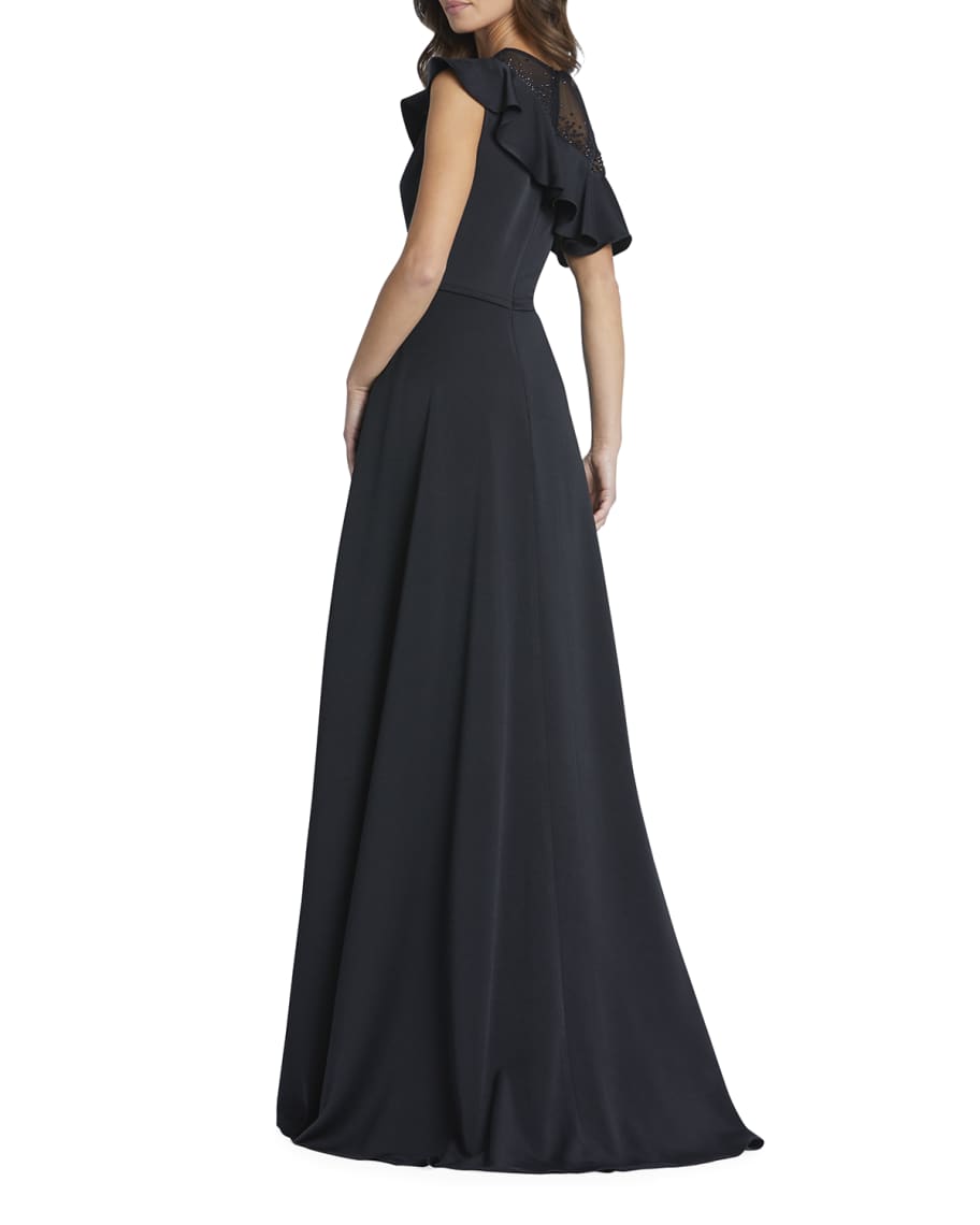 mac duggal asymmetric ruffle metallic ball gown