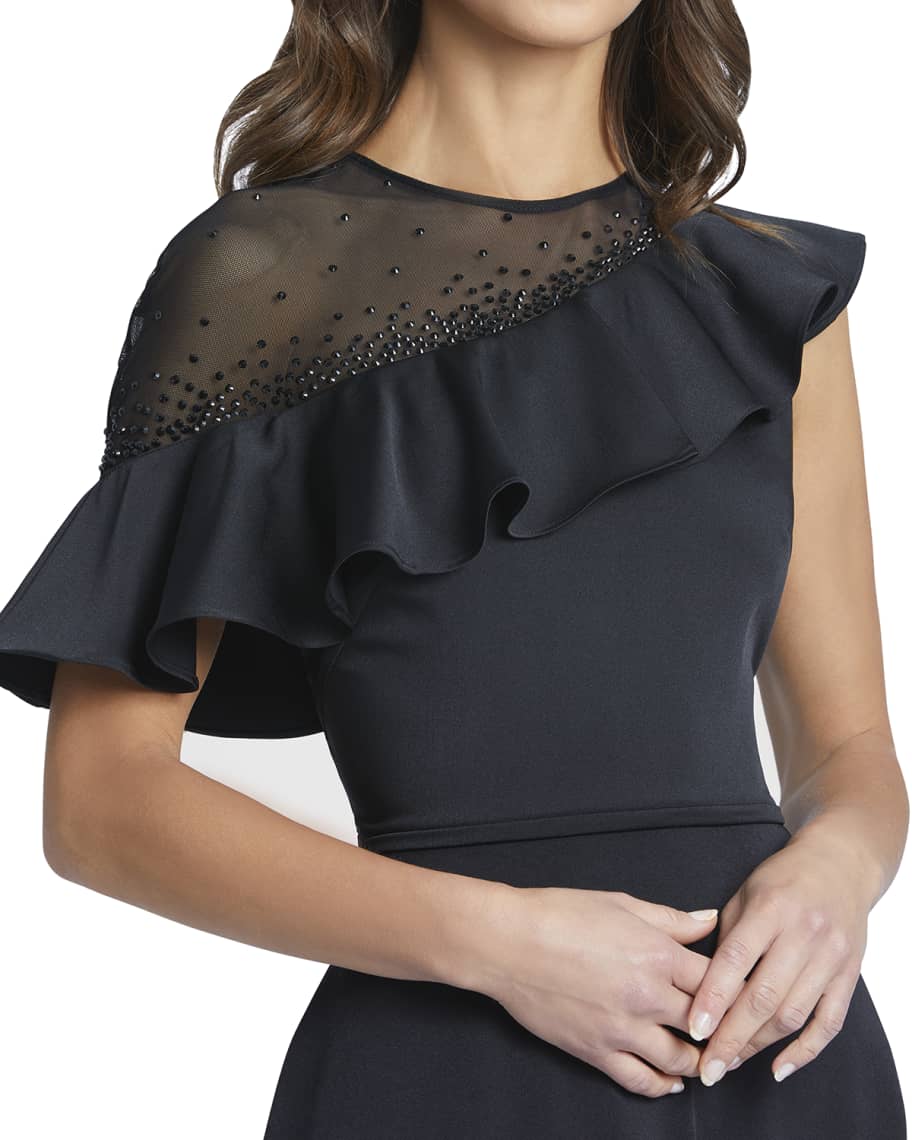 mac duggal one shoulder jersey sheath gown