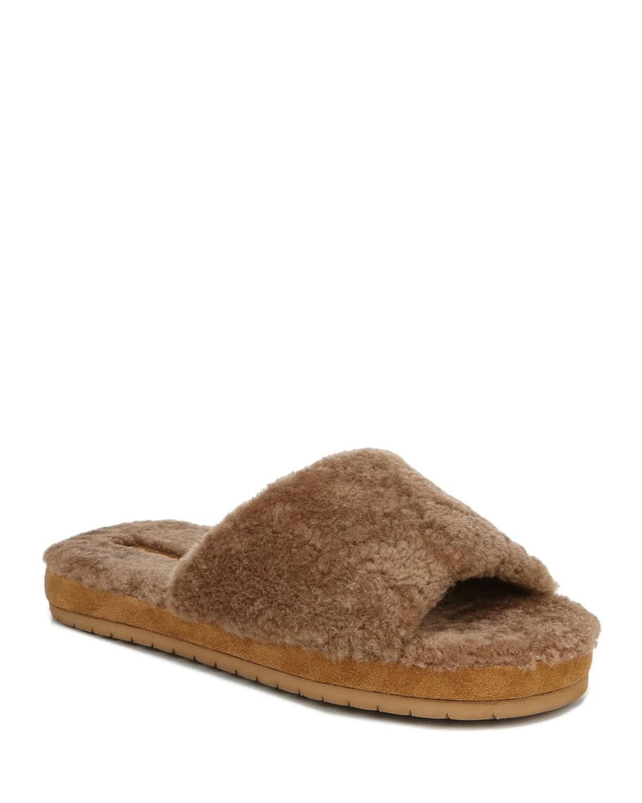 Vince Kalina Shearling Open-Toe Slippers | Neiman Marcus