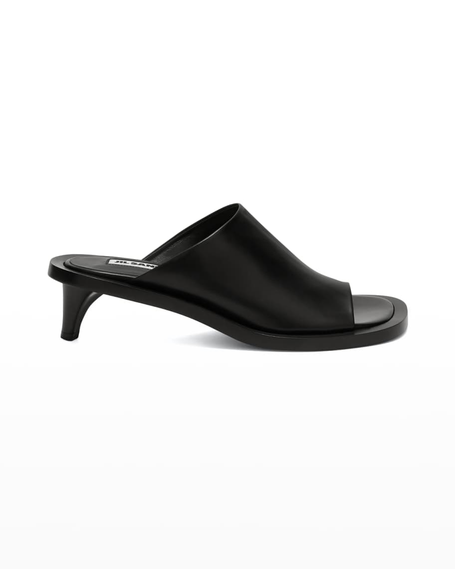 Jil Sander Leather Kitten-Heel Slide Sandals | Neiman Marcus