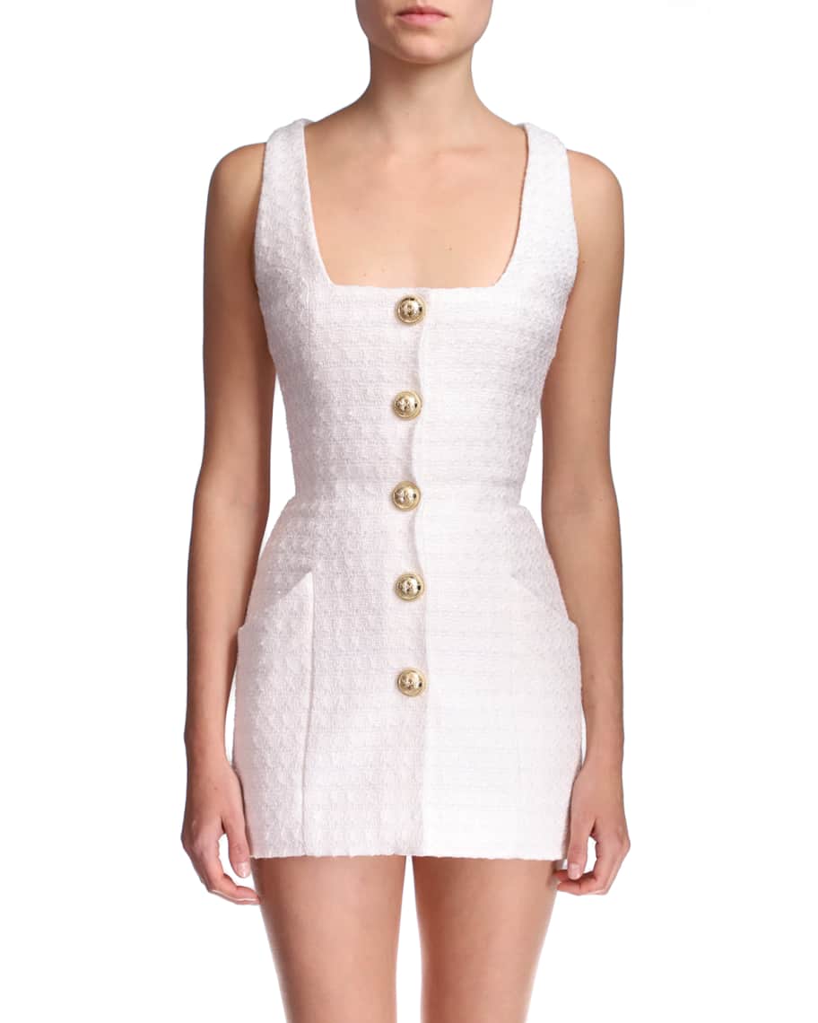 Balmain Tweed Button-Front Mini Dress | Neiman Marcus