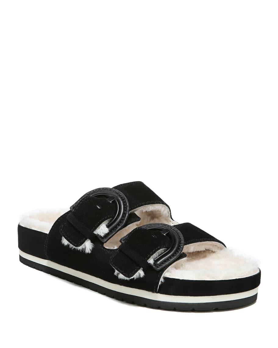Vince Glyn Shearling Dual Buckle Slide Sandals | Neiman Marcus