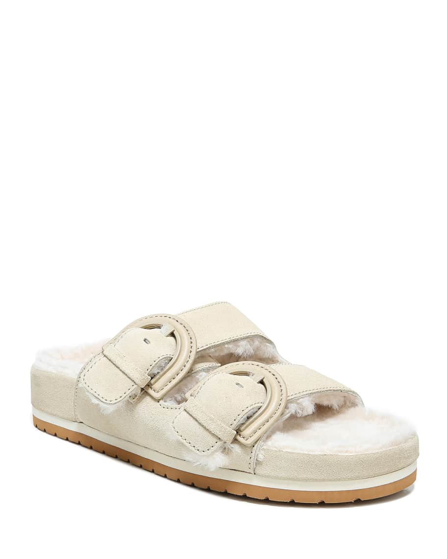 Vince Glyn Shearling Dual Buckle Slide Sandals Neiman Marcus