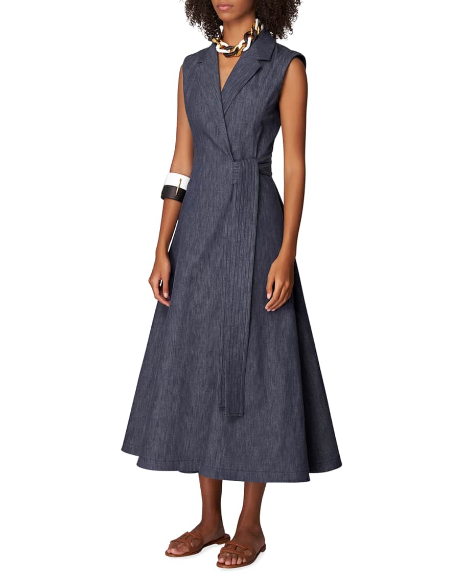 Carolina Herrera Denim Sleeveless Belted Coat Dress | Neiman Marcus