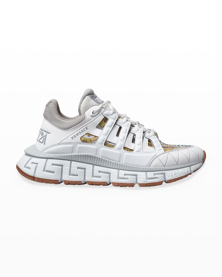 Versace Trigreca Printed Low-Top Trainer Sneakers, White | Neiman Marcus