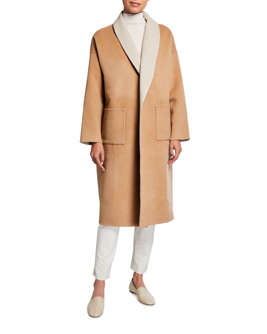 Eileen Fisher Hooded Wool & Cashmere Double Face Coat In Chmon
