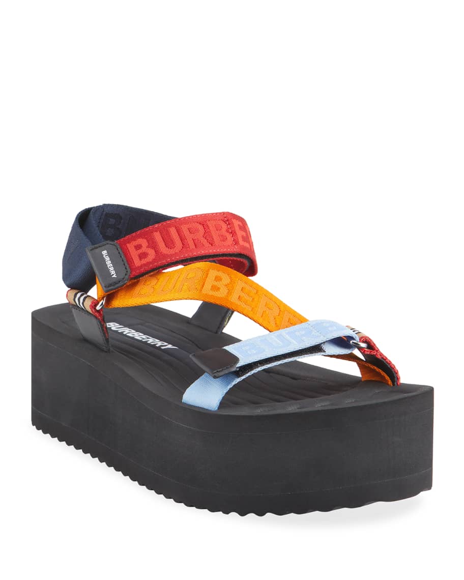 Burberry Patterson Multicolored Sporty Platform Sandals | Neiman