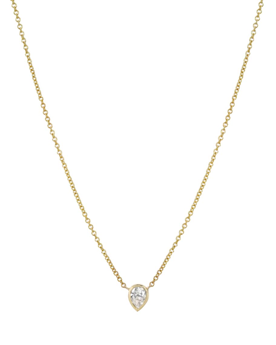 Zoe Lev Jewelry 14k Yellow Gold Pear Diamond Bezel Necklace | Neiman Marcus