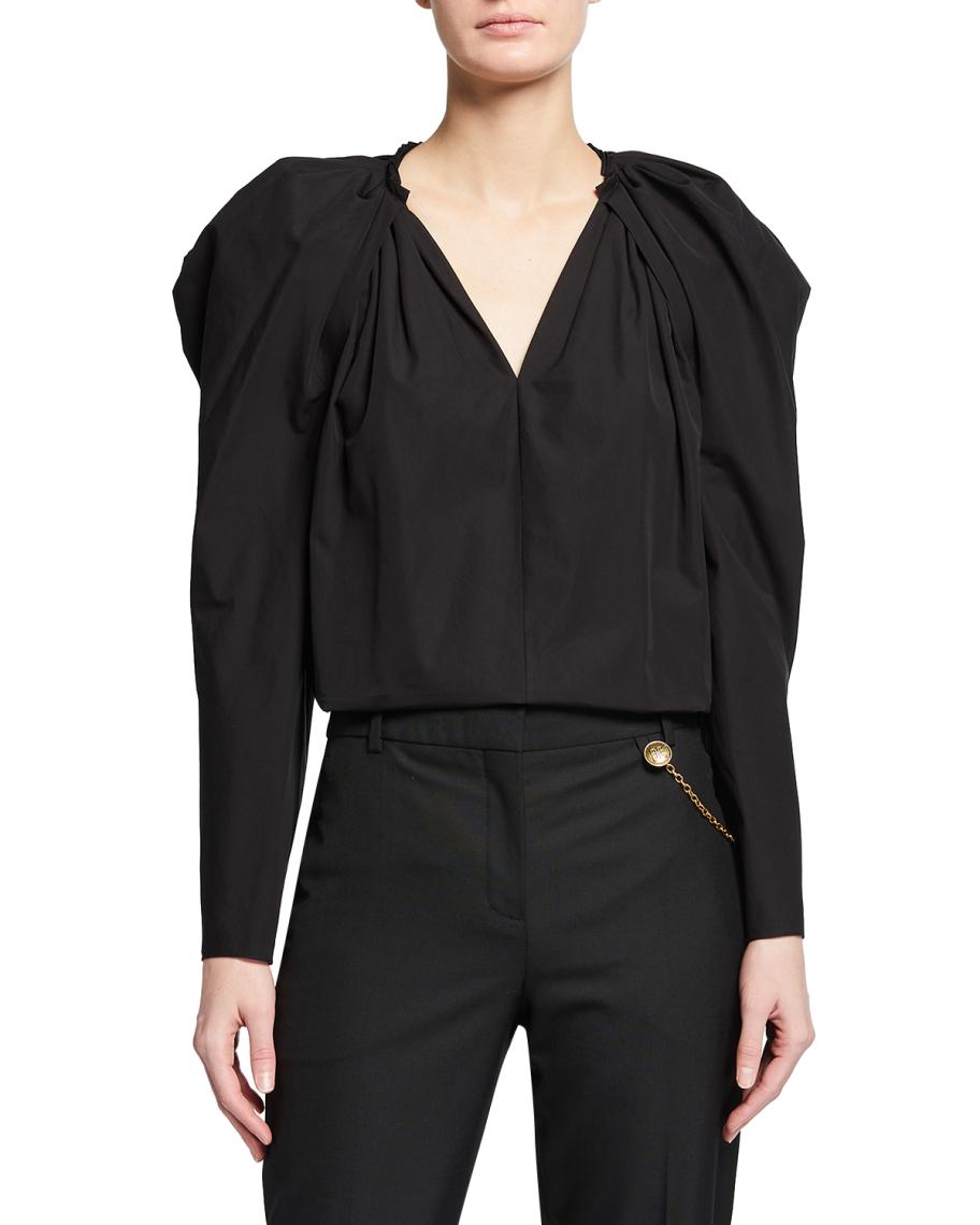 Givenchy Puffy Long-Sleeve V-Neck Top | Neiman Marcus
