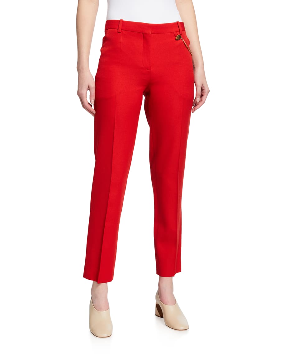 Givenchy Solid Wool Ankle-Length Cigarette Trousers w/ Chain | Neiman ...