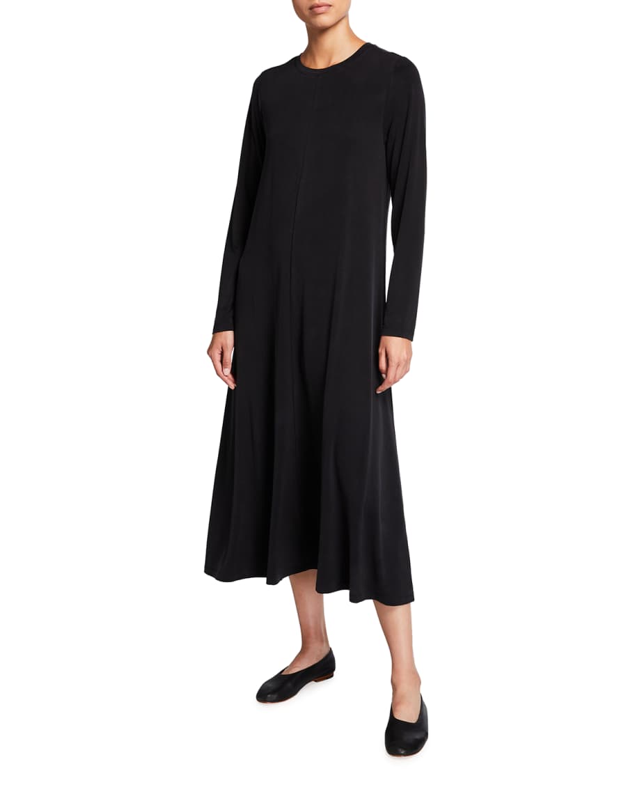 Eileen Fisher Sandwashed Cupro Long-Sleeve Midi Dress | Neiman Marcus