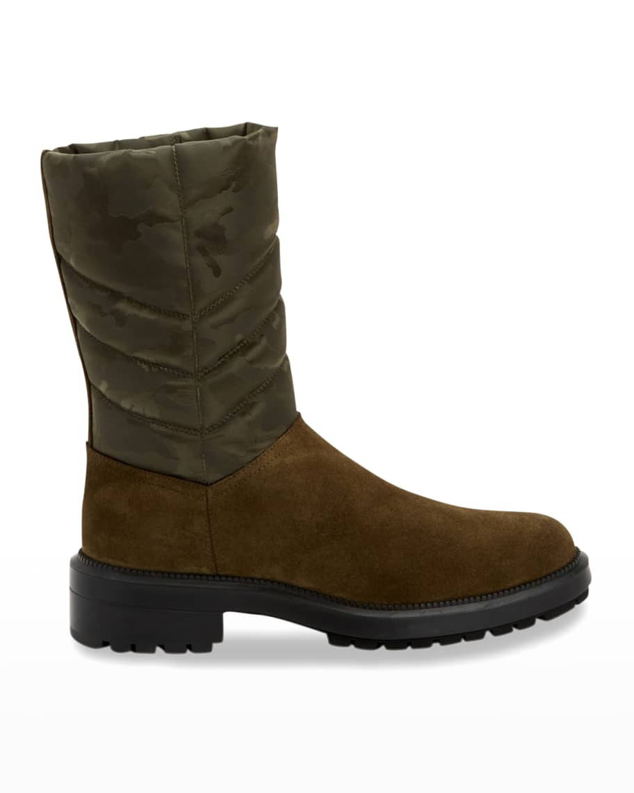Aquatalia Lori Suede Camouflage Nylon Boots Neiman Marcus