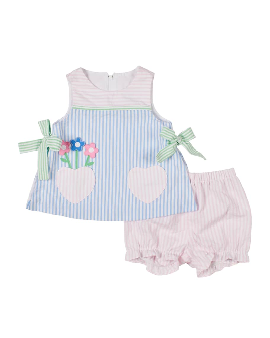 Florence Eiseman Girl's Striped Floral Heart Pocket Dress w/ Bloomers, Size  3-24M | Neiman Marcus