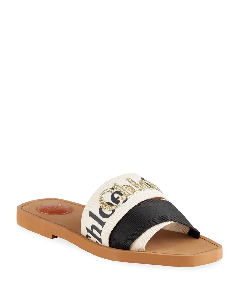 Chloe Woody Logo Flat Slide Sandals Neiman Marcus