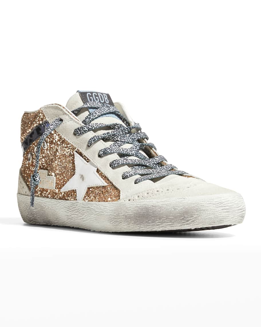 Golden Goose Mid Star Glitter Wing-Tip Sneakers | Neiman Marcus