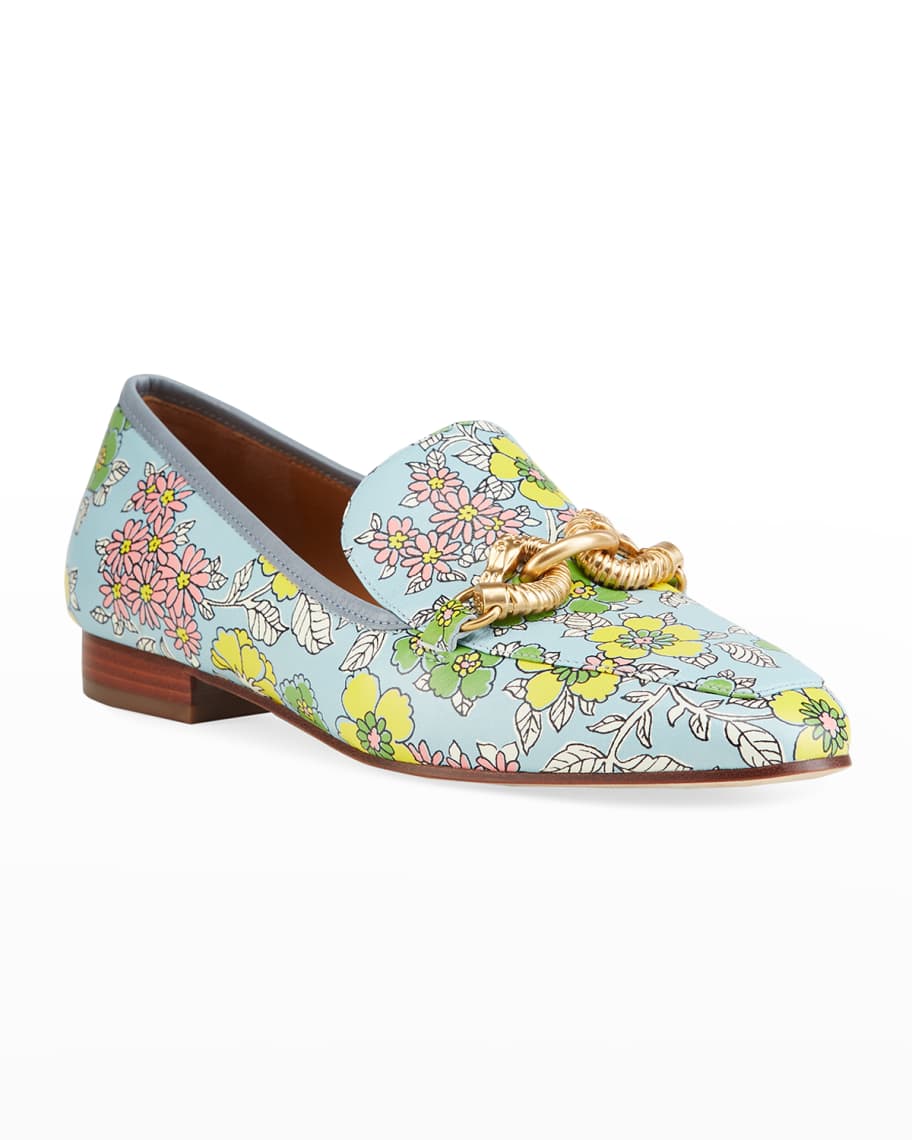 Tory Burch Jessa Floral-Print Horse Bit Loafers | Neiman Marcus