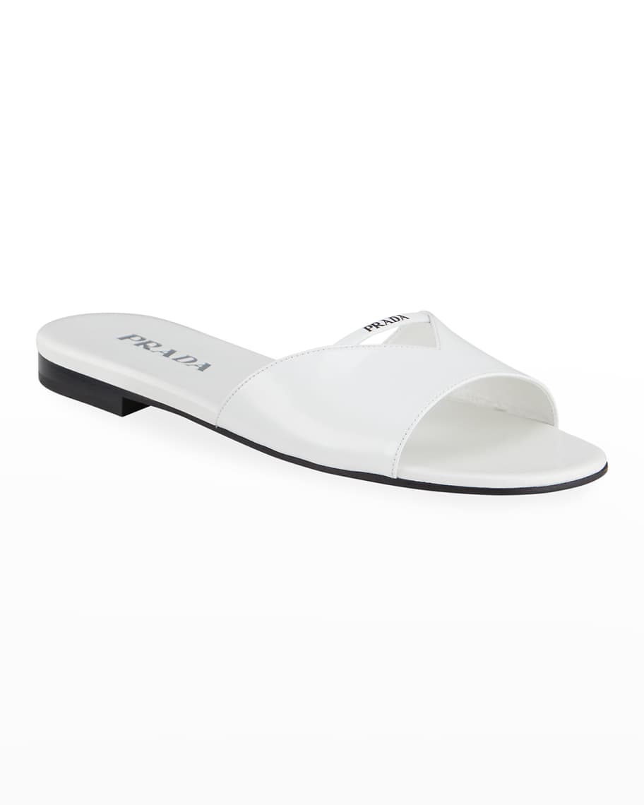 Wardianzaak Garantie ideologie Prada Leather Logo Flat Slide Sandals | Neiman Marcus