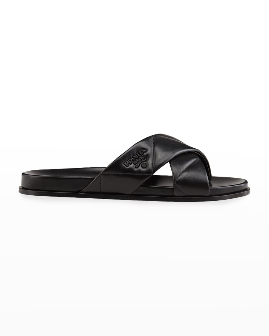 Prada quilted crisscross flat slide sandals clearance