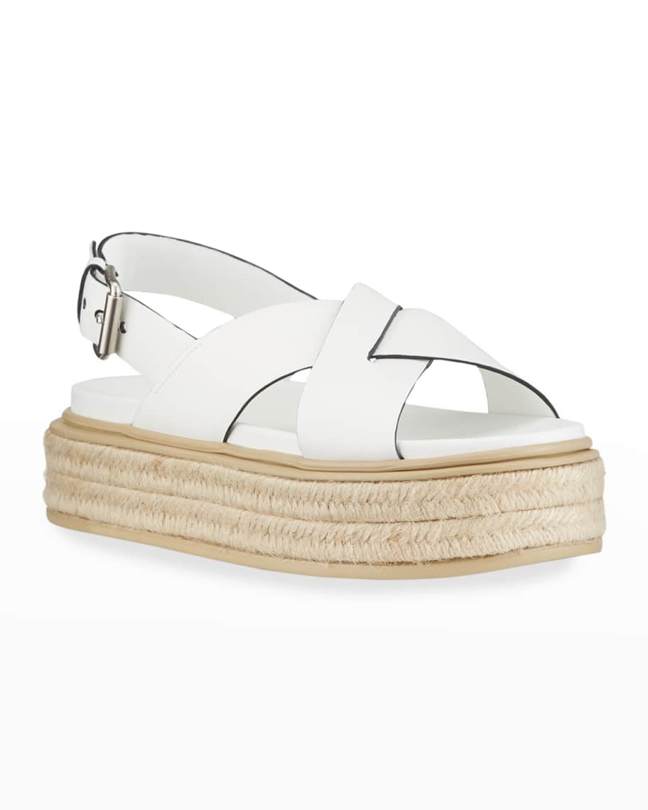 Prada Crisscross Leather Espadrille Flatform Sandals | Neiman Marcus