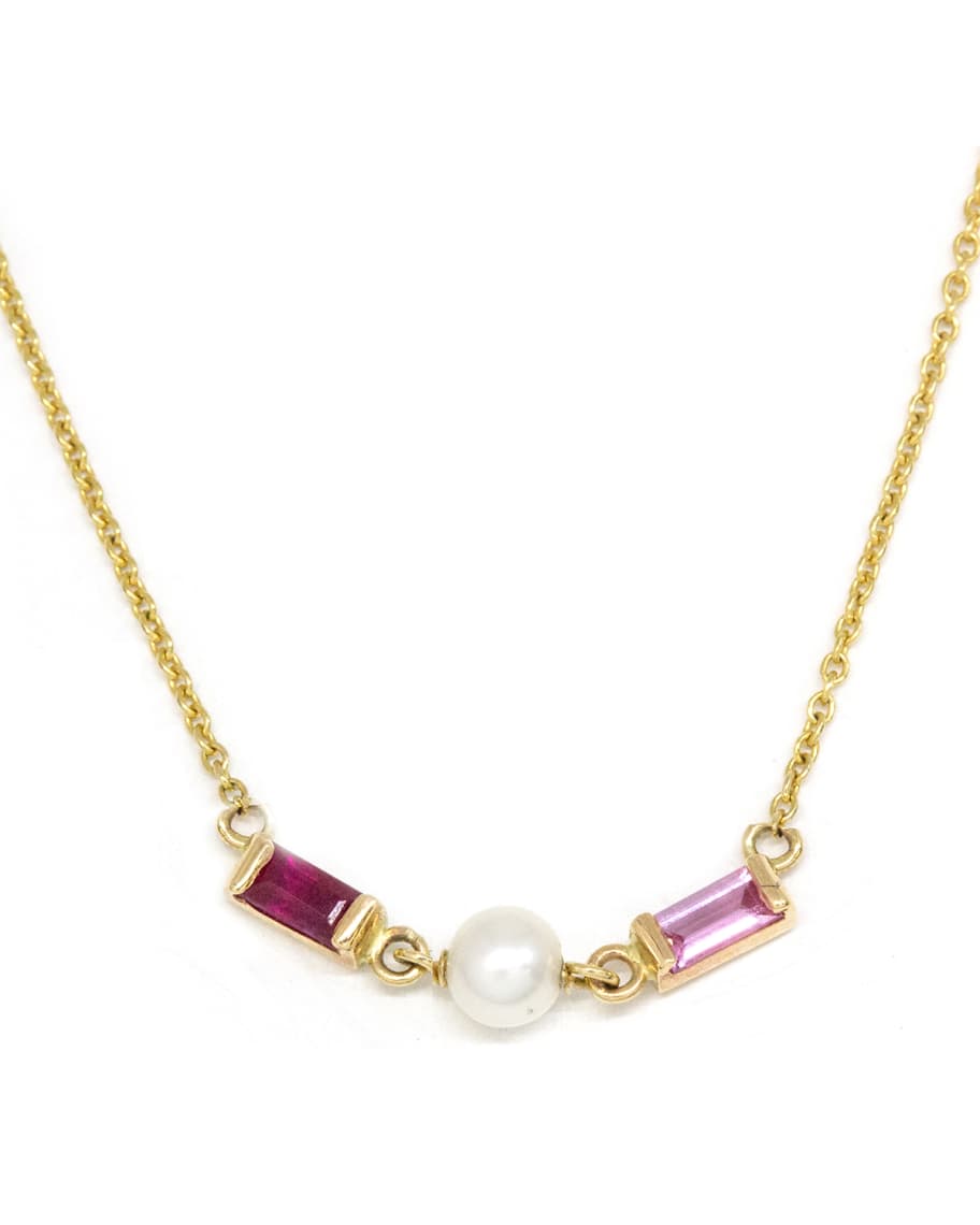 POPPY FINCH 14k Gold Baguette Ruby & Pink Sapphire Pendant Necklace ...