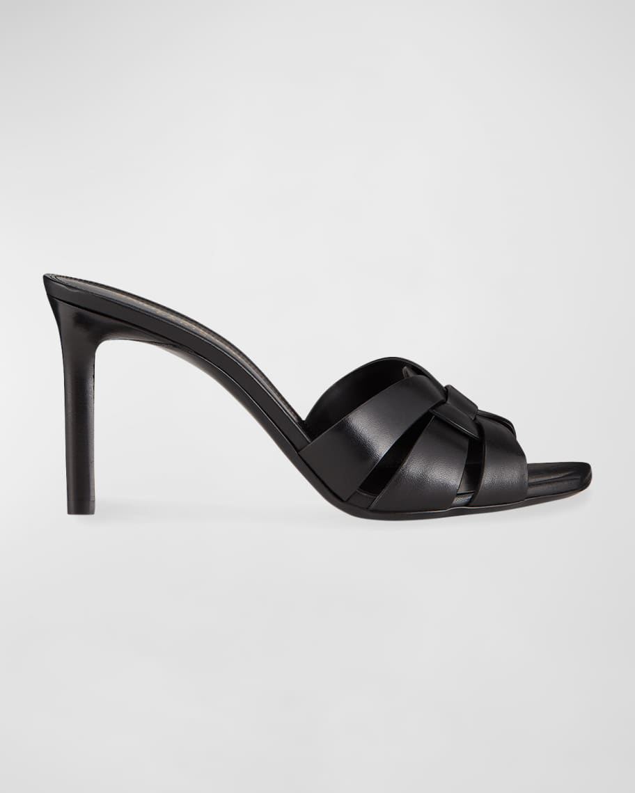 Saint Laurent Tribute Woven Calfskin Stiletto Sandals | Neiman Marcus