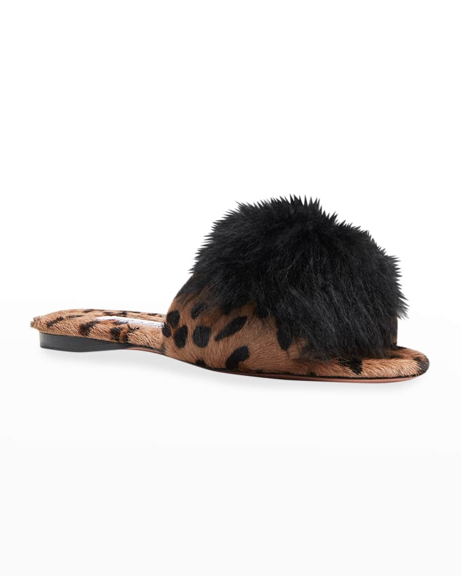 for ikke at nævne Genveje miljø Aquazzura Foxy Calma Leopard-Print Pom Sandals | Neiman Marcus