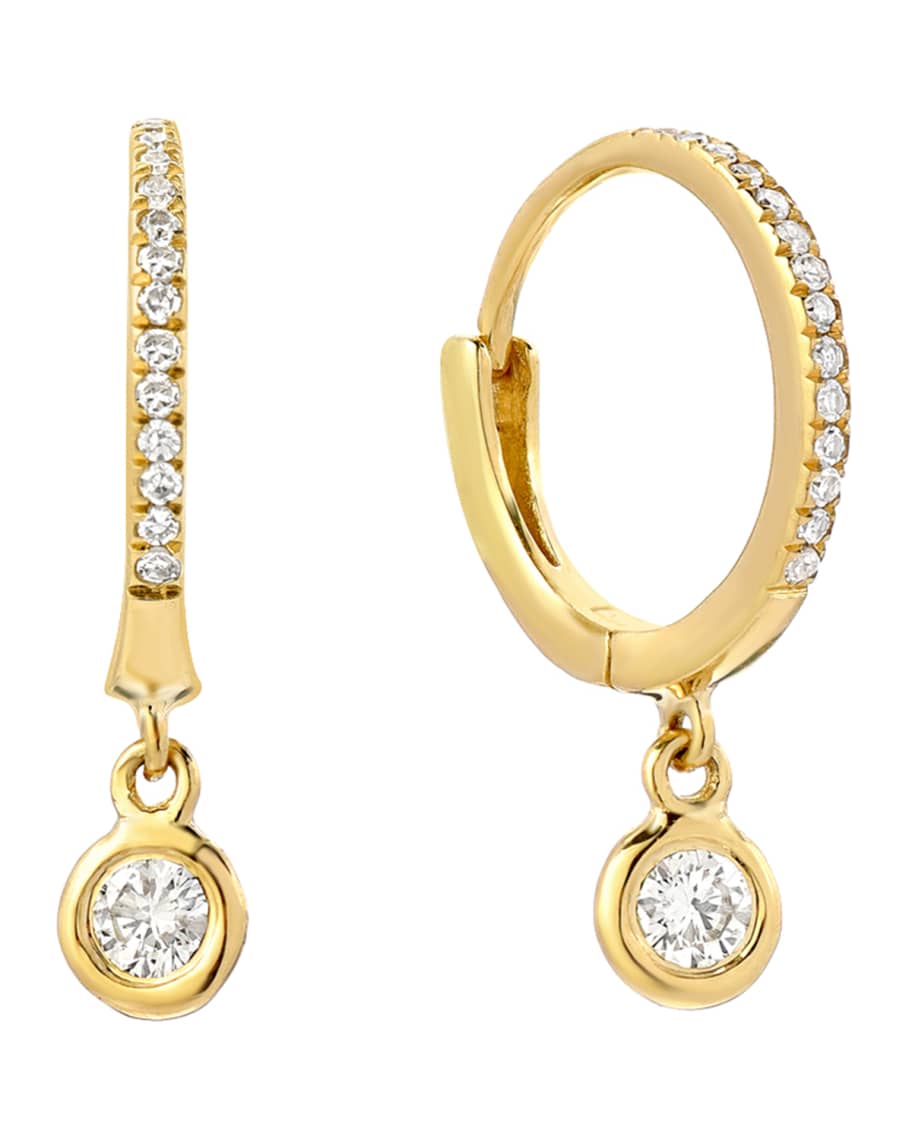 Zoe Lev Jewelry 14k Gold Diamond Huggie Earrings with Bezel Drops ...