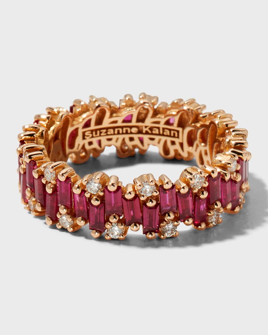 Suzanne Kalan Rose Gold Eternity Band with Diamonds and Rubies, Size 7 ...