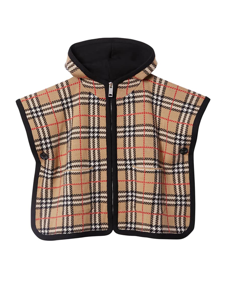 Burberry Kid s Hooded Check Zip Up Cape Size S L Neiman Marcus