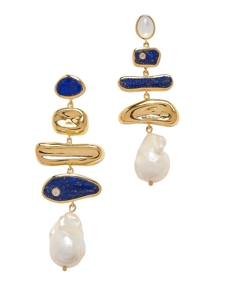 Pamela Love Palma Pearl Multi-Drop Earrings, Blue | Neiman Marcus