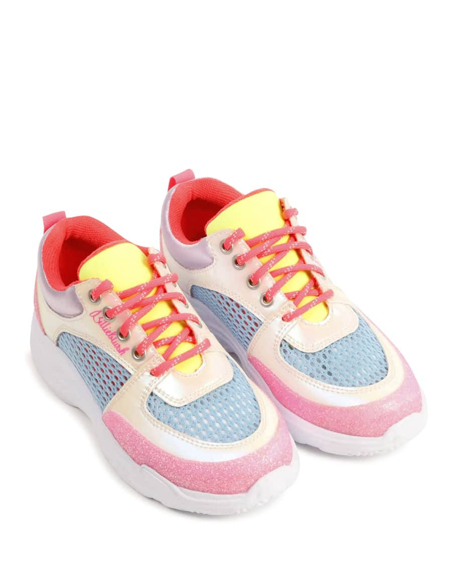 Billieblush Girl's Multicolored Mix-Media Chunky Sneakers, | Neiman Marcus