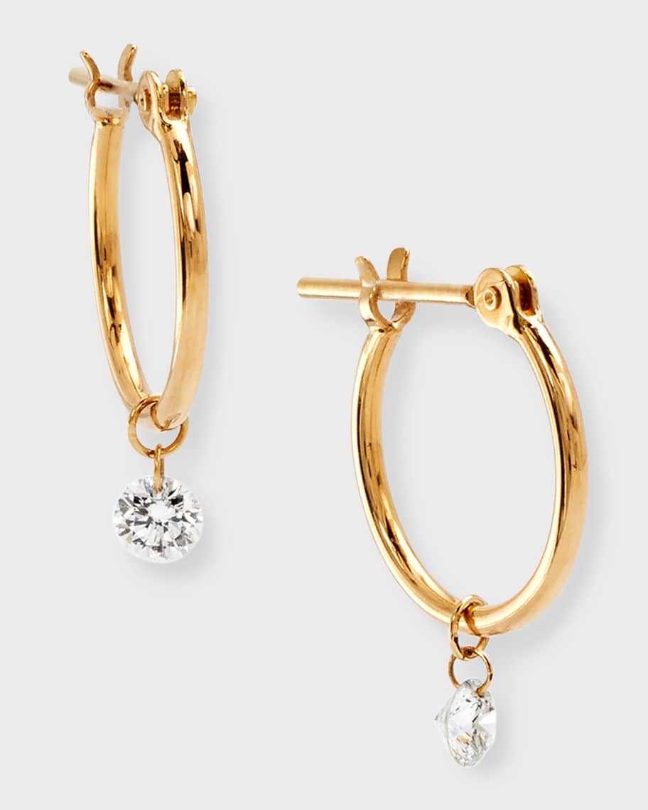 Nicha Jewelry 18K Gold Hoop Floating Diamond Earrings | Neiman Marcus