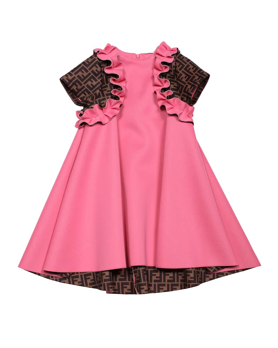 Fendi Girl s Logo Ruffle Neoprene A Line Dress Size 4 6 Neiman Marcus