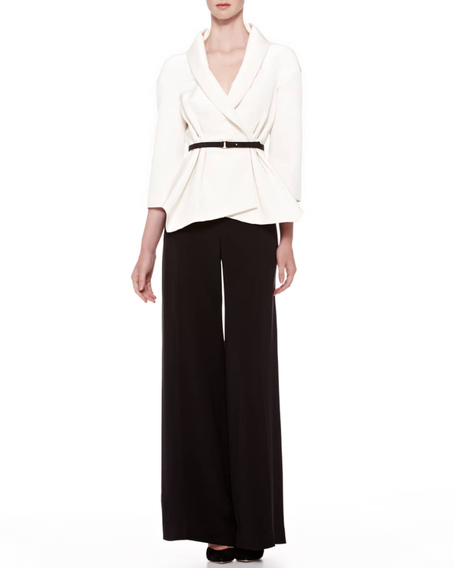 Belted Silk Wrap Blouse & Crepe Wide-Leg Trousers | Neiman Marcus