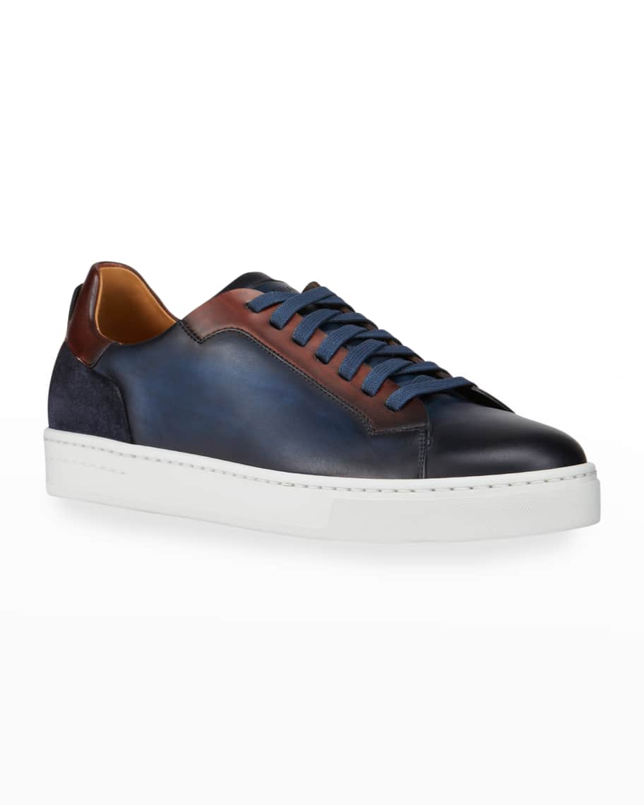 Magnanni Men's Mix-Leather Low-Top Sneakers | Neiman Marcus